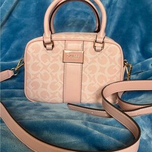 GUESS Pink Logo Dome Satchel with Gold Hardware